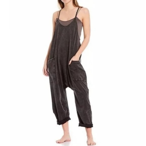 New Free People Hot Shot Onesie Jumpsuit Washed Black Size XS Romper - Picture 2 of 9